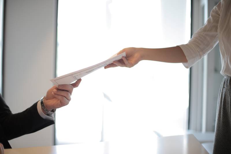 Handing in a job application