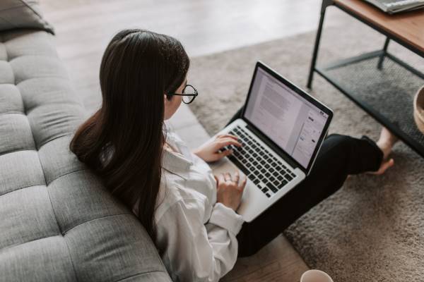 Woman reading a blog post